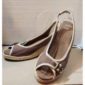 Womens NATURALIZER Sherene Espadrille Canvas Rope Wedge Heels Sandals Brown 9.5M